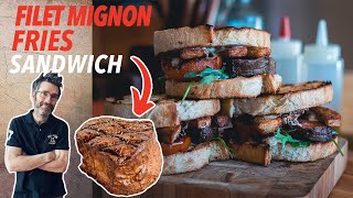 How to make a FILET MIGNON fries Sandwich recipe [upl. by Enomes]