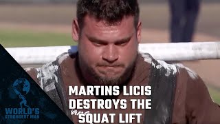 2017 Worlds Strongest Man  Martins Licis Destroys the Squat Lift [upl. by Eiddet]