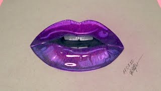 how to draw realistic glossy lips with colored pencils [upl. by Akimik]