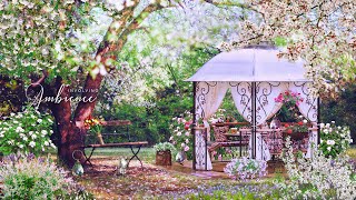 🍃Spring Gazebo ASMR Ambience With Gentle Rain Wind Chimes Crackling Candles Nature Sounds [upl. by Etselec]