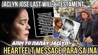 JACLYN JOSE nakapag handa bago pumanaw may LAST WILL amp TESTAMENT na bumungad para kay Andi at Gwen [upl. by Iek]