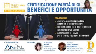 Webinar  CERTIFICAZIONE PARITÀ DI GENERE BENEFICI E OPPORTUNITA [upl. by Adiarf831]