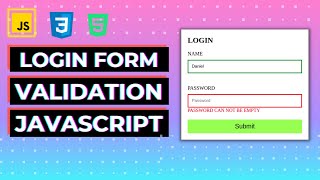 LOGIN FORM VALIDATION IN JAVASCRIPT HTML CSS  CLIENT SIDE FORM VALIDATION [upl. by Deloris]