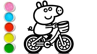 Peppa Pig With Bicycle 🚲 Drawing Painting and Coloring For Kids amp Toddlers  part 838 [upl. by Akcimahs]