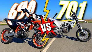 KTM SMCR 690 VS HUSQVANRA 701 SUPERMOTO SHOWDOWN 🔥 [upl. by Kurzawa]