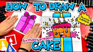 How To Draw A Birthday Present Cake Folding Surprise [upl. by Kandace]