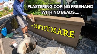 Plastering freehand coping  no beads [upl. by Nnylsaj]