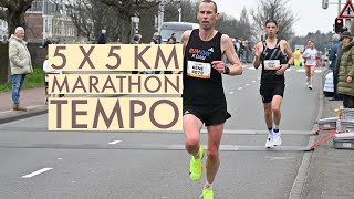 De laatste lange duurloop voor de taper 5 x 5 km op marathon tempo [upl. by Liw]