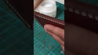 Burnishing vegetabletanned leather card holder edges with Tokonole leathercraft sewing handmade [upl. by Eerahc]