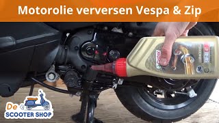 Olie verversen  oliefilter vervangen Piaggio Zip amp Vespa 4 takt  Montagevideo  De Scooter Shop [upl. by Nimad588]