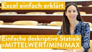 Excel einfach erklärt Einfache deskriptive Statistik  MITTELWERTMINMAXANZAHL 2021 [upl. by Marutani]