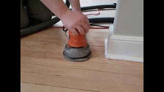 Sanding Hardwood Floor with an orbital sander before buffering [upl. by Maxey]