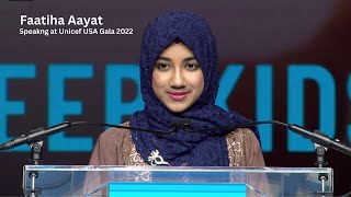 Faatiha Aayat  Speaking at UNICEF USA GALA 2022 [upl. by Ayam]