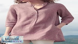 ZANZEA Womens 34 Sleeve V Neck Button Down Tops Casual Loose Shirts Review [upl. by Lyrradal]