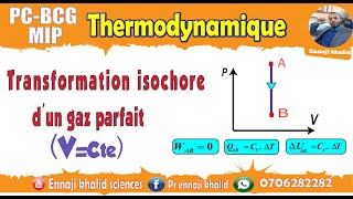 Transformation isochore travail W chaleur Q et énergie interne U [upl. by Nyladnarb38]