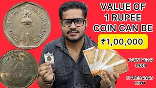 Value ₹100000  One Rupee Rare Coin Value  Most Expensive amp Valuable One Rupee Coin in India [upl. by Matti]