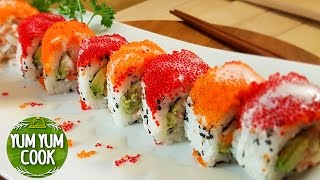 Masago amp Tobiko Sushi Roll  How to Make Sushi Roll 스시롤위에 톡톡 터지는 날씨알의 향연 캐나다 아빠의 스시롤 도전기 [upl. by Eurd]