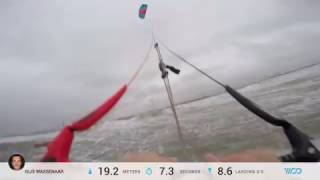 kiteboarding Woovie 221m jump Storm Nanette gusting 70 knots with Best TS 7m [upl. by Ainar533]