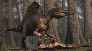 Spinosaurus vs Carcharodontosaurus  The balance of power  Planet Dinosaur  BBC [upl. by Nomyaw]