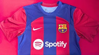 New FC Barcelona 2324 NIKE Home Kit Hands On Review [upl. by Aelak15]