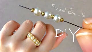 DIY Seed Bead Rings Beaded Rings Tutorial [upl. by Soisinoid883]