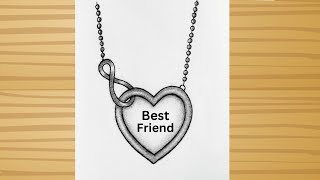 Best friend locket drawing Bff drawing pencil drawing easy for beginners  Friendship day drawing [upl. by Kilian452]