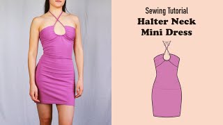 DIY Bodycon Halter Neck Dress  Sewing Tutorial With Pattern [upl. by Nnahs953]