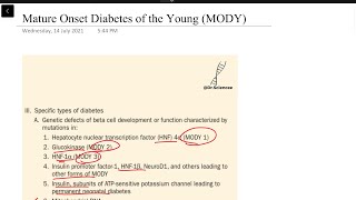 Mature Onset Diabetes of the Young  Diabetes Mellitus  Internal Medicine [upl. by Noitsuj]