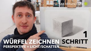 Perspektive  LichtSchatten Würfel zeichnen lernen Schritt 1 Malkurs mit Dmitrij Schurbin [upl. by Noid]