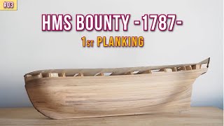 First layer of PLANKING  HMS BOUNTY Amati Step By Step Model Ship Build [upl. by Suzi]