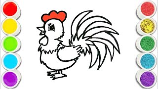 Nice Cockerel Drawing Painting and Coloring for Kids Toddlers Easy Drawing [upl. by Ruenhs]