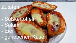 Gefüllte Süßkartoffeln mit Käse amp Salami  einfaches Rezept [upl. by Garmaise]