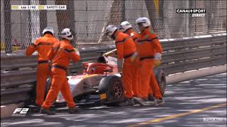 FIA F2 Monaco 2018 Race1 Start Ghiotto Hits Wall [upl. by Aruasi225]