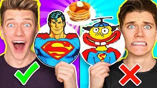 PANCAKE ART CHALLENGE Mystery Wheel 3 amp How To Make Avengers Captain Marvel amp Shazam Diy Art [upl. by Lolanthe]