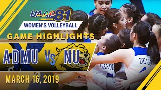 UAAP 81 WV ADMU vs NU  Game Highlights  March 16 2019 [upl. by Aronaele]