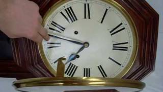 Antique 19thC american mahogany 8 day striking drop dial wall clock [upl. by Imorej730]