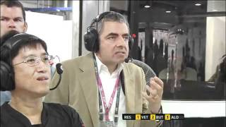 Mr Bean alias Rowan Atkinson face Massa and Hamilton  Indian GP F1 2011 [upl. by Ahsiekim]