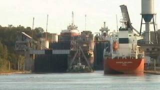 Ships moving through locks 4 5 and 6 on the Welland Canal in the St Lawrence Seaway  Time Lapse [upl. by Aerdnaek562]