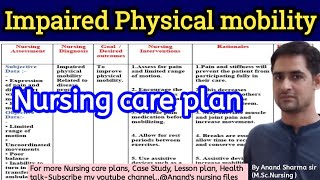 Impaired Physical mobility Nursing care planNursing care plan on Impaired physical mobility [upl. by Guilbert913]