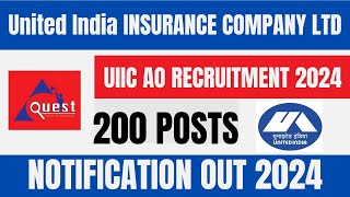 UNITED INDIA INSURANCE COMPANY LTD AO RECRUITMENT 2024200 POSTS [upl. by Ebanreb]