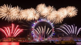 4K London Eye NYE 2023 Fireworks [upl. by Alleuqahs]