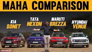 Tata Nexon vs Maruti Brezza vs Kia Sonet vs Hyundai Venue  MAHA COMPARISON [upl. by Aeet276]