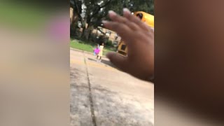 Car nearly hits hit child getting off school bus [upl. by Polky610]