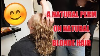 NATURAL PERM ON NATURAL BLONDE HAIR DAUERWELLE BY JOERG MENGEL FRISEURE [upl. by Nelyt]