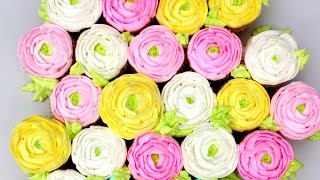 How to Pipe Buttercream Ranunculus Flowers onto Cupcakes [upl. by Rosmunda]