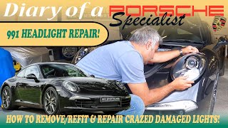 How to removerestore Porsche 991 headlights and refit Repairing crazing cracked PDLS 911 damage [upl. by Rhianna]