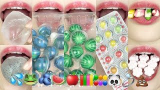 asmr EMOJI FOOD 💦🐸🫐🍉🍎🟩🟨🟠🔵🟣🐼💍💩 WATER JELLY CANDY 이모지 먹방 eating sounds [upl. by Halbert680]