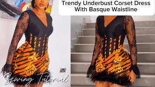 How to Cut amp Sew an Underbust Corset Dress with Basque Waistline  Beginners Friendly [upl. by Aihsele]