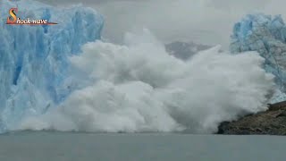 Shocking glacier calving create tsunami wave  glacier  glacier national park 2k17  shockwave 44 [upl. by Aihsital586]