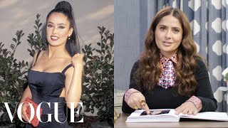 Salma Hayek Breaks Down 13 Looks From 1996 to Now  Life in Looks  Vogue [upl. by Eilegna]